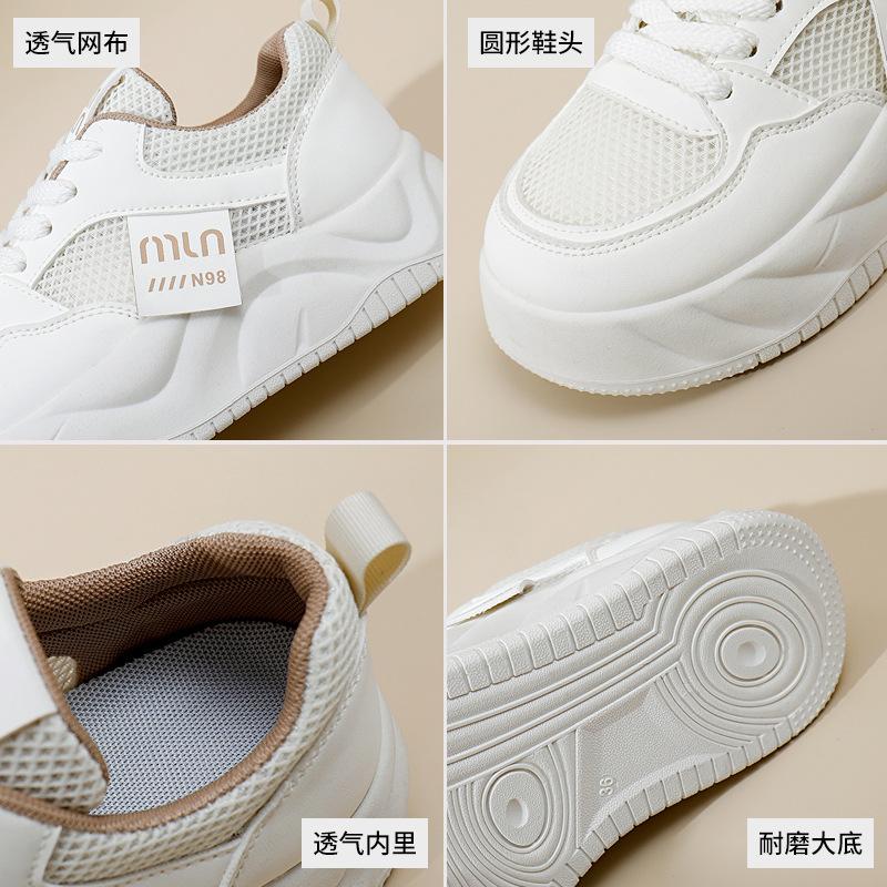 Chaussures Blanches INS pour Étudiantes Style Coréen Femmes Été Nouveau Semelle Épaisse Augmentant la Hauteur Chaussures Décontractées Respirantes Street Shooting XW305-1