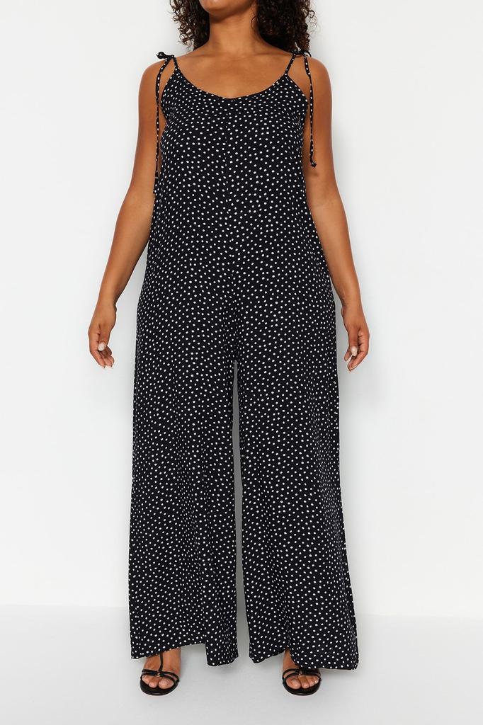 Women's Style Plus Size Black Floral Patterned Woven Jumpsuit