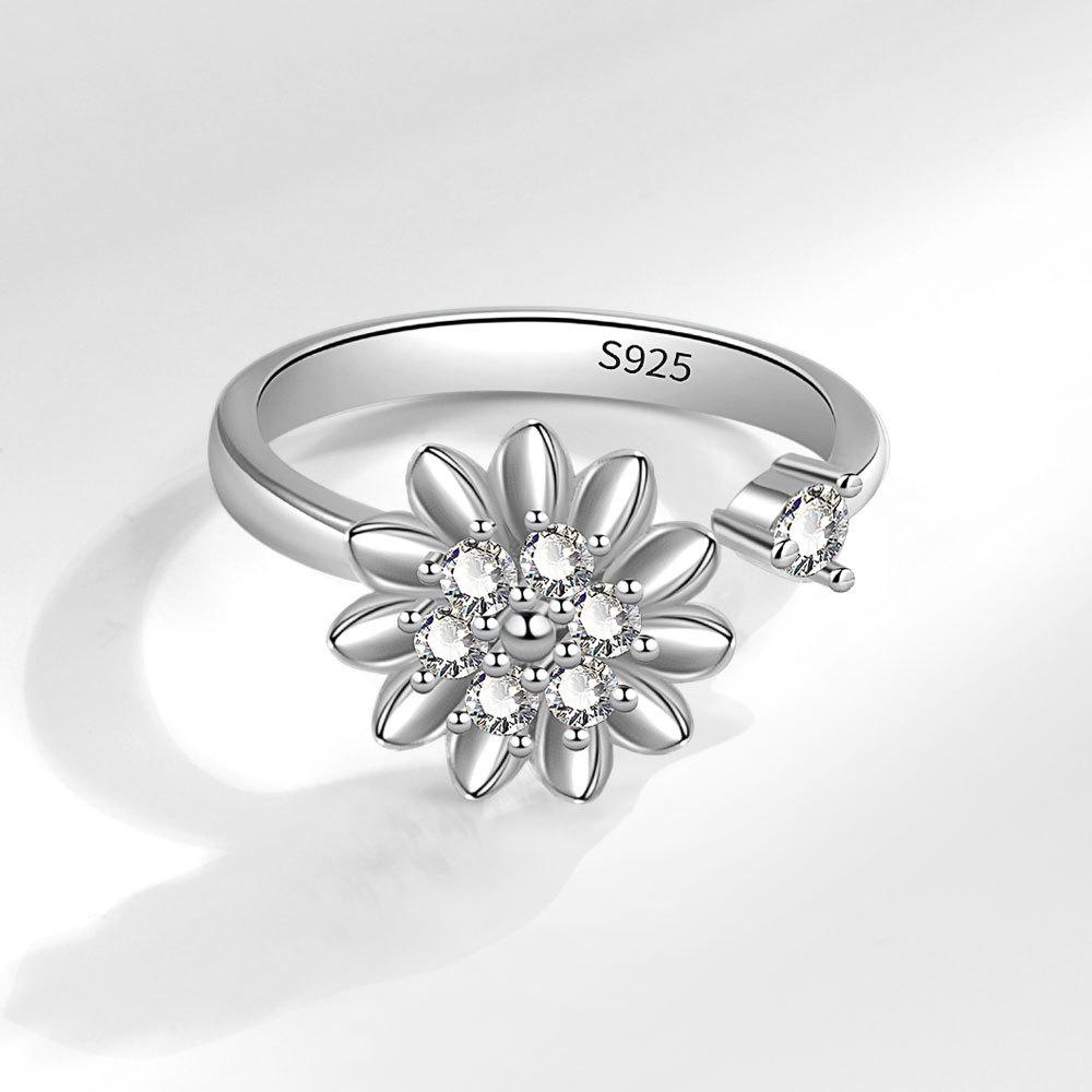 Sunflower Rotating Open Ring For Women Minimalist Daisy Design Adjustable Finger Band Fashion Jewelry Accessory