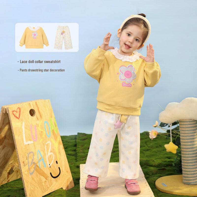 LUSON Baby Girl Doll Collar Sweatshirt & Pants Set