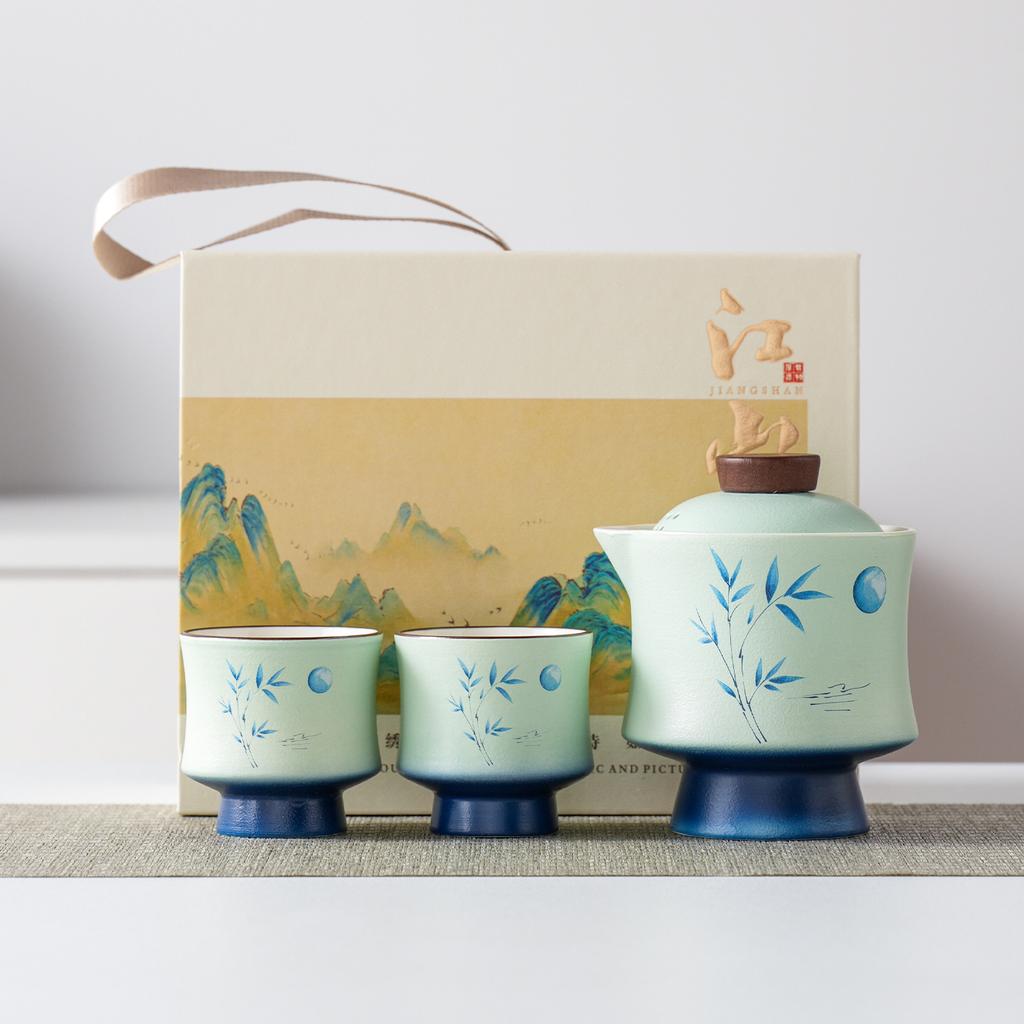 Merchandise Forbidden City Cover Bowl Kung Fu Tea Set Household High Foot Small Tea Bowl Literati Travel Tea Set Business Gift Set