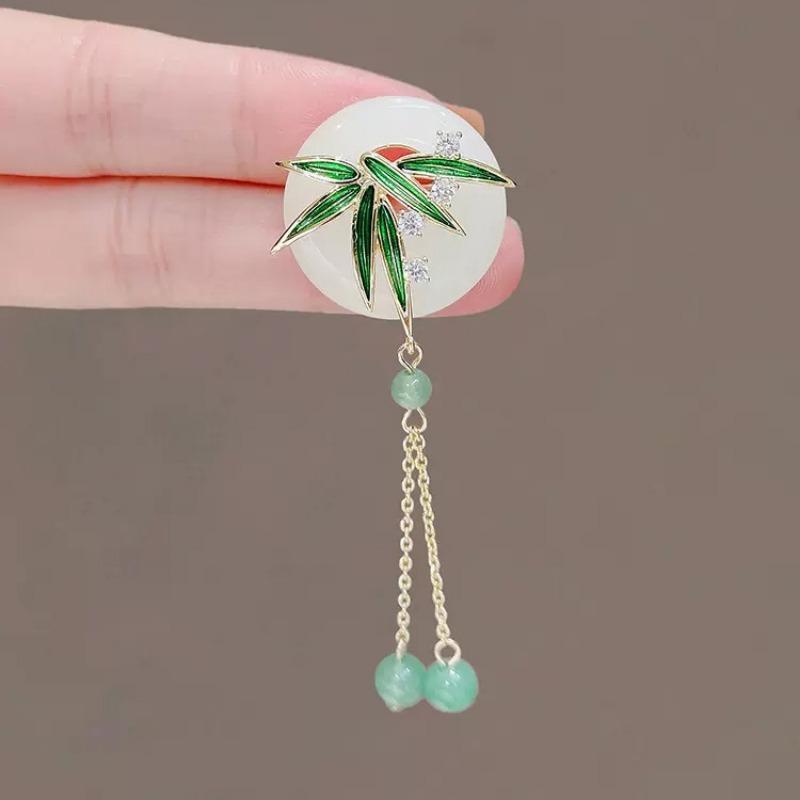 Round Moon, Green Bamboo, Ancient-style Tassel Brooch, Chinese Design Sense, Brooch, Cheongsam, Suit Sweater, Elegant Brooch