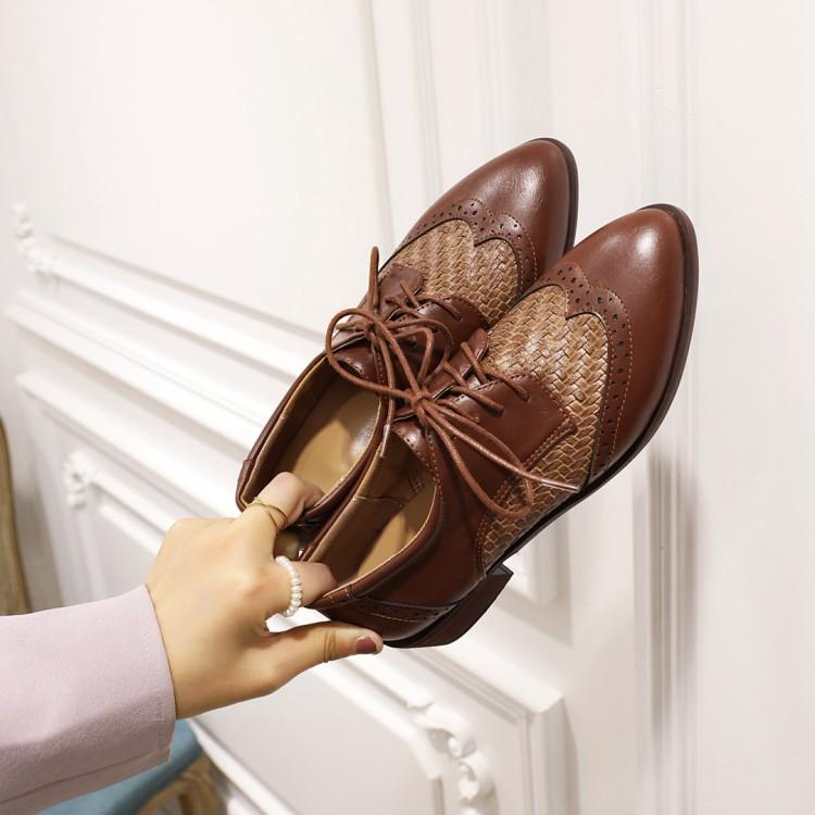 Fashion Summer Shoes Ladies Square Toe Female Footwear British Style Oxfords Women's Autumn 2025 New Retro Dress Preppy Leather Fall Fab