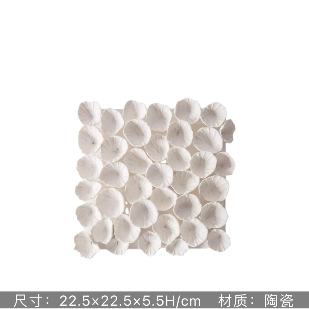 Ceramic Square White Flower Painting Creative Living Room Decoration Ceramic Petal Painting Interior Decoration Background Wall