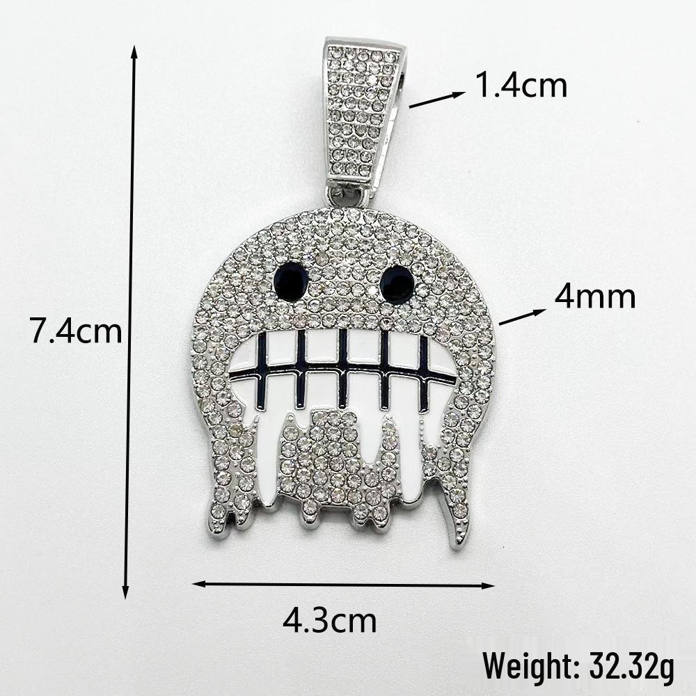 Collana Pendente Emoji con Strass in Stile Hip Hop Europeo con Catena Cubana in Lega