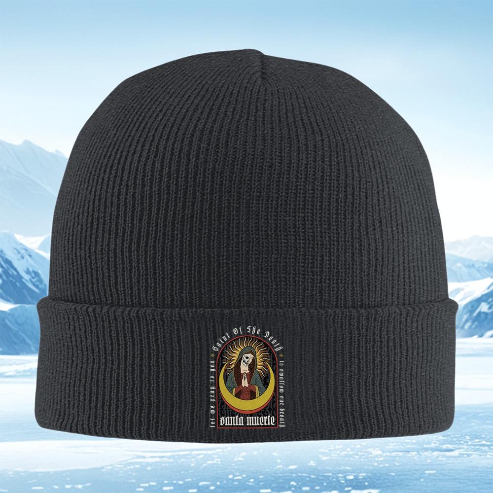 Santa Muerte with skull,praying hands Men Women Unisex Knitted Hat Beanie Pullover Cap Winter Thermal Warm Christmas Outdoor Cyc