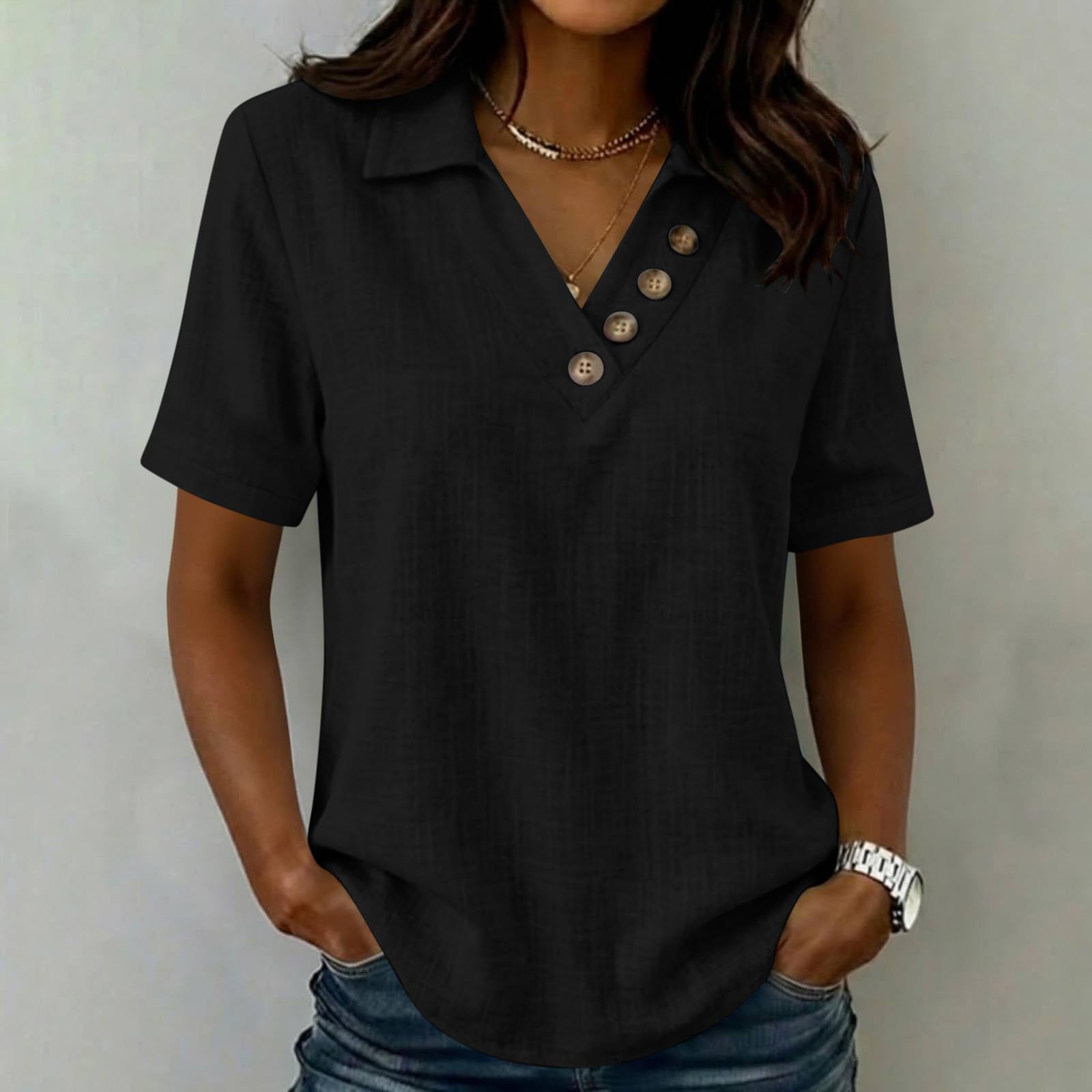

Women s Fashion Loose-Fit -Color Casual Top L чёрный