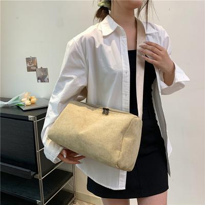 Retro Corduroy Solid Color Cylindrical Bag Women's 225 New Class Large Capacity Simple Shoulder Messenger Bag