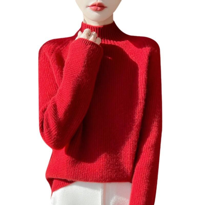 New Autumn and Winter Style Ingot Needle Knitted Cardigan for Women with Half Turtleneck Inner Sweater Fashionable Loose Thick Base Top