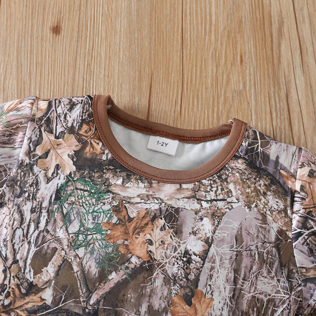 Jungen Kurzarm Freizeit Set Wildnis Camouflage Totes Blatt Ast Druck Zweiteiliges Outfit