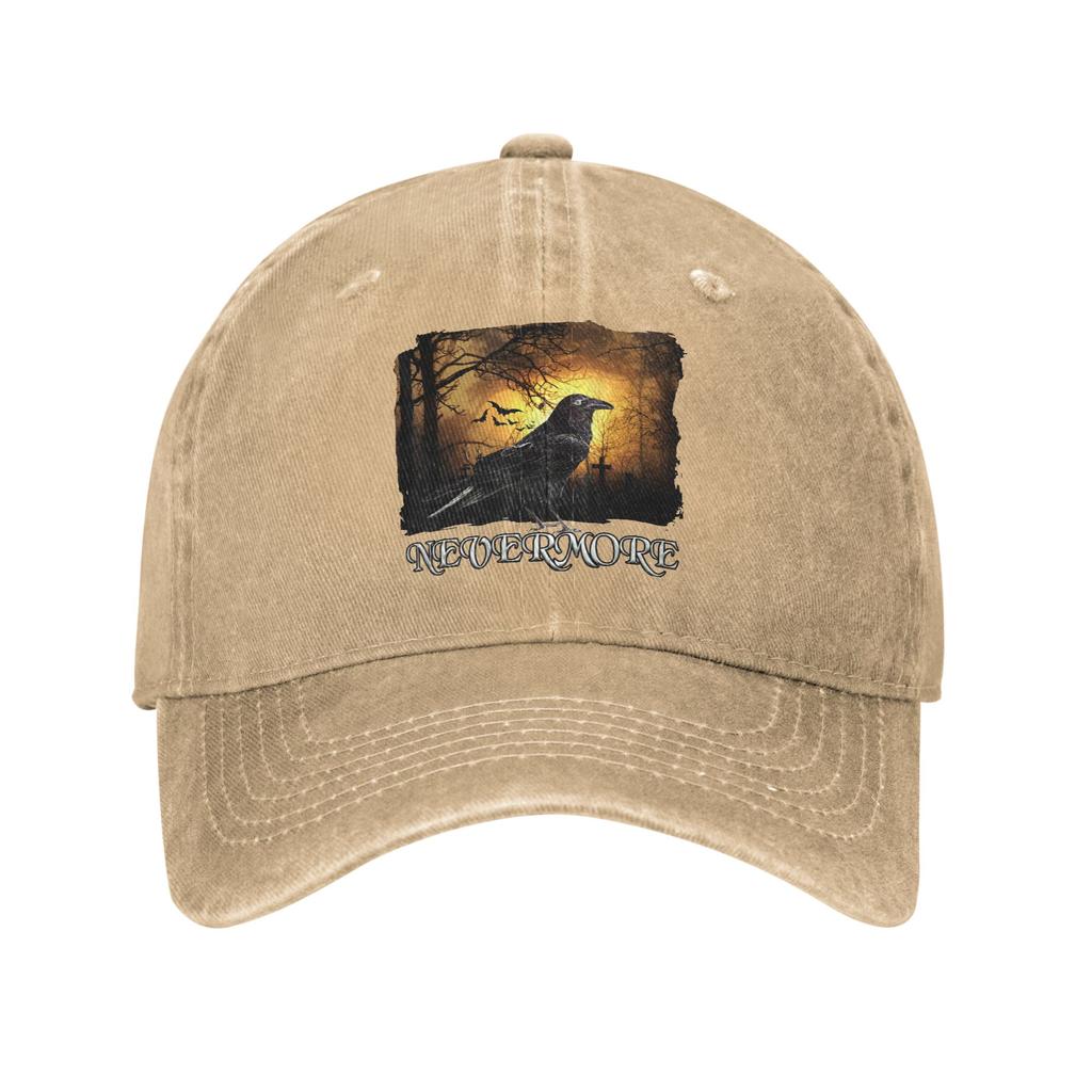 Scary Nevermore Raven Edgar Allan Poe Baseball Caps Distressed Washed Poet Snapback Cap Unisex Women Outdoor Travel Adjustable Hat