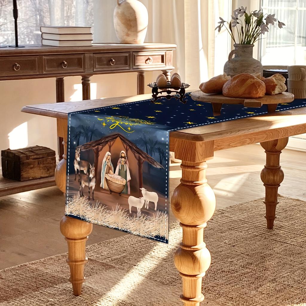 1Pc Christmas Table Decor - Nativity With Table Runner, Wonderful Xmas Small Gift For Religious Folks