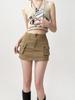 Petite High-Waisted Khaki Denim Midi Skirt - Slim Fit A-Line, Hip-Hugging & Anti-Exposure