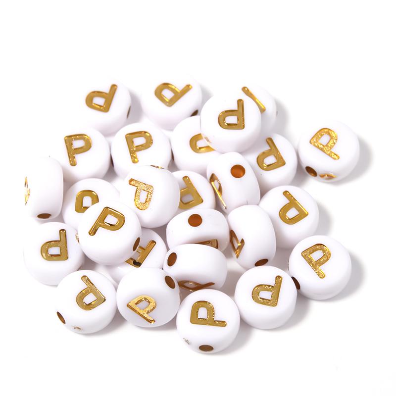 100Pcs 7mm Acrylic Alphabet Beads A-Z Gold Color Letters Beads For Jewelry Making Flat Round Spaced Bead DIY Bracelet Necklace