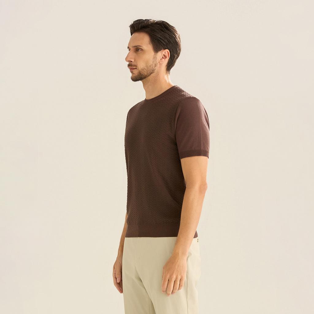 FERRAROMILANO Melange Short Sleeve Round Knit D/Brown (Am0Gtsr20258)