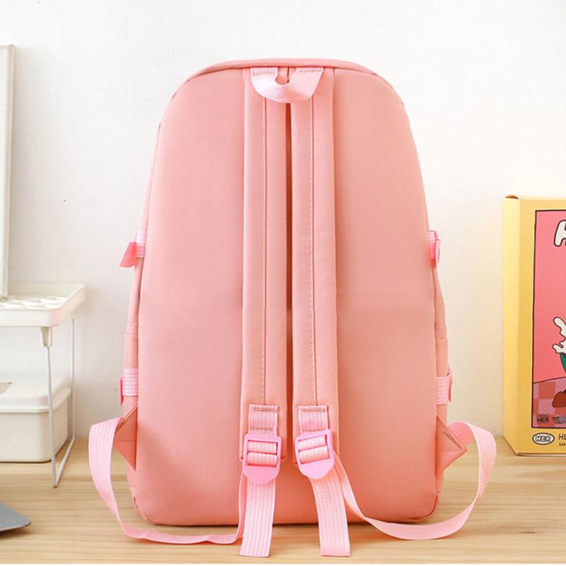 5 Pcs Sets Canvas Schoolbags Girls Women Backpackd Contrast Color Women Laptop Backpack Student Kids Rucksack Backpack