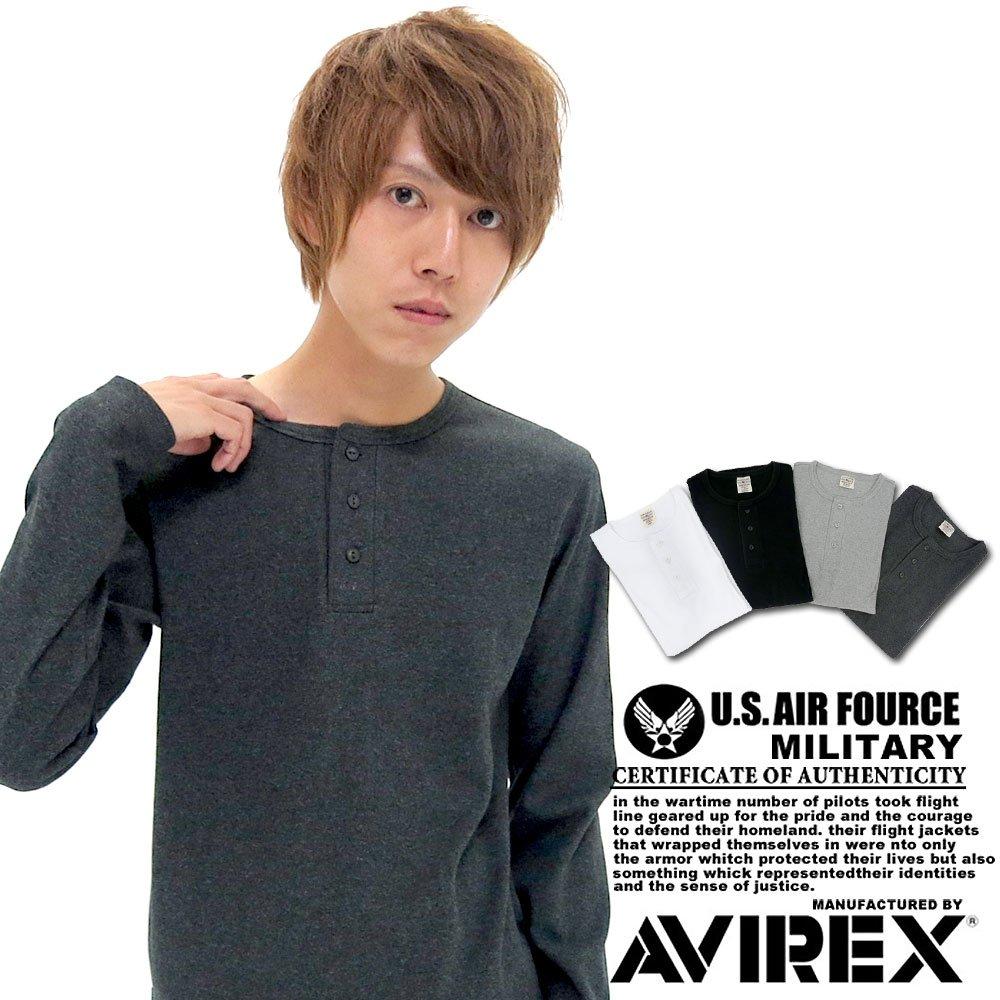Avirex Langarm Henley Uni Größe Schwarz Herren T-Shirt, Farbe, Gerippt, S,