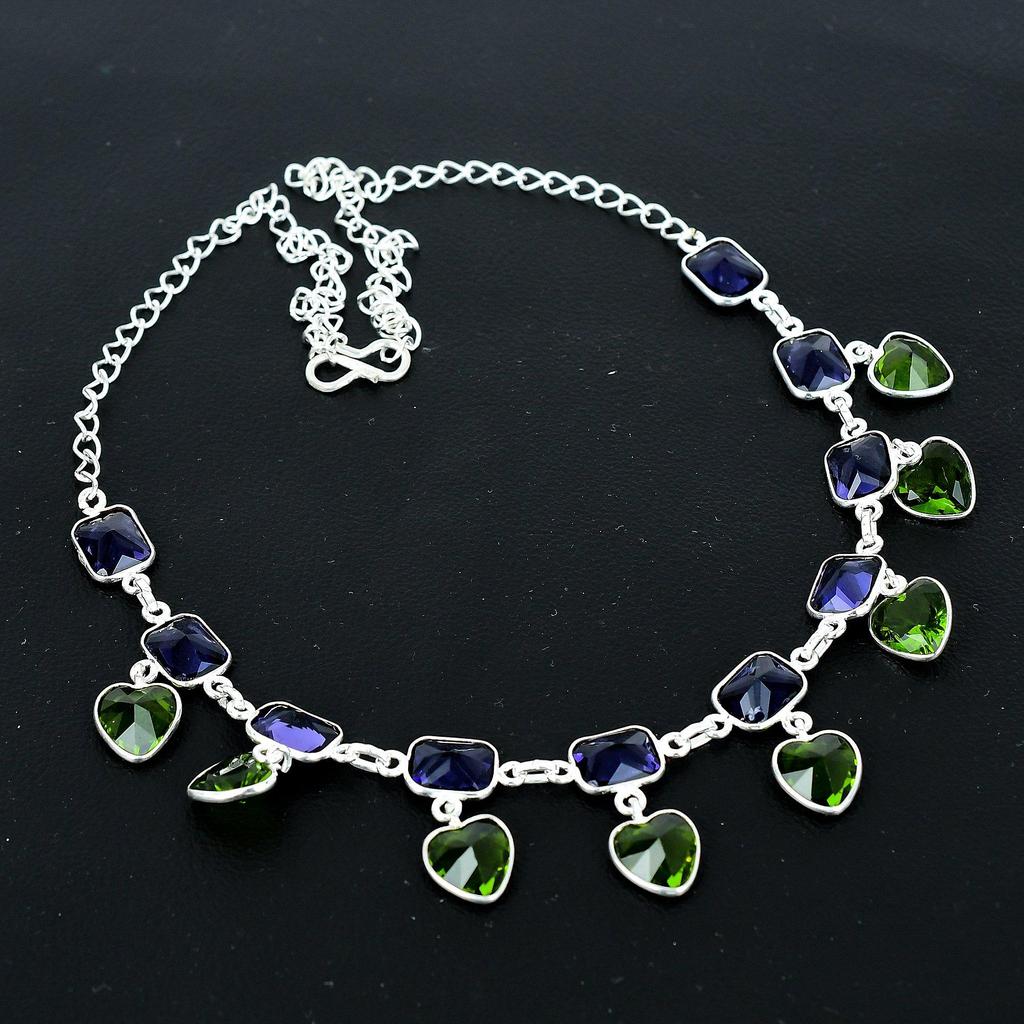 Peridot Herz Edelsteinkette 925 Sterlingsilber Kette Amethyst Kette Böhmische Handgefertigte Silberkette Geschenk für Weihnachten