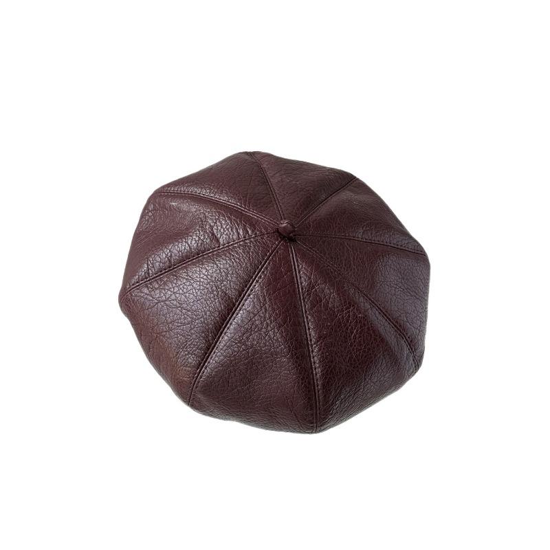 25 Early autumn new versatile painter hat British retro pu leather beret octagonal hat tide