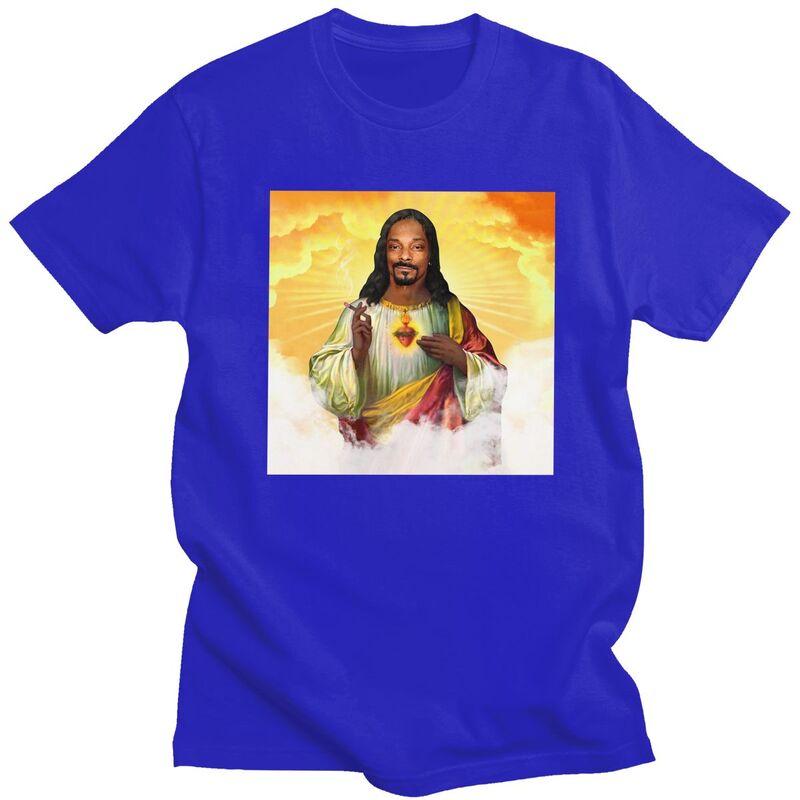 Individuelles Lustiges Heiliger Jesus Snoop Dogg T-Shirt für Männer Kurzarm Freizeit T-Shirt Coole T-Shirts Slim Fit 100% Baumwolle T-Shirt Geschenk