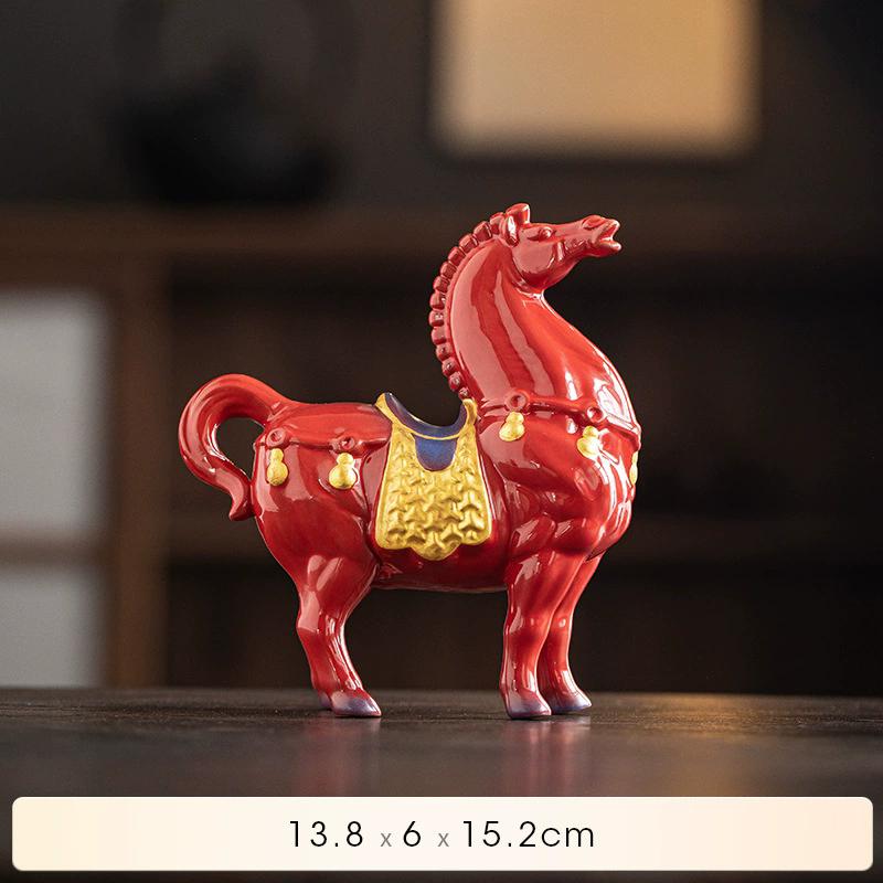 Китайская статуэтка лошади эпохи Тан красного цвета - Успех Керамическая фигурка лошади, Декор для офисного стола, Фэн-шуй талисман богатства