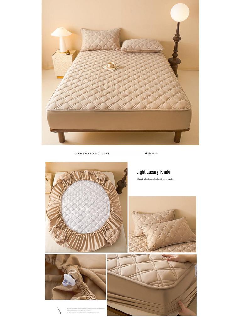 Class A Quilted Cotton Mattress Protector - Thick, Soft, Breathable, Dustproof, Non-Slip Full Cover