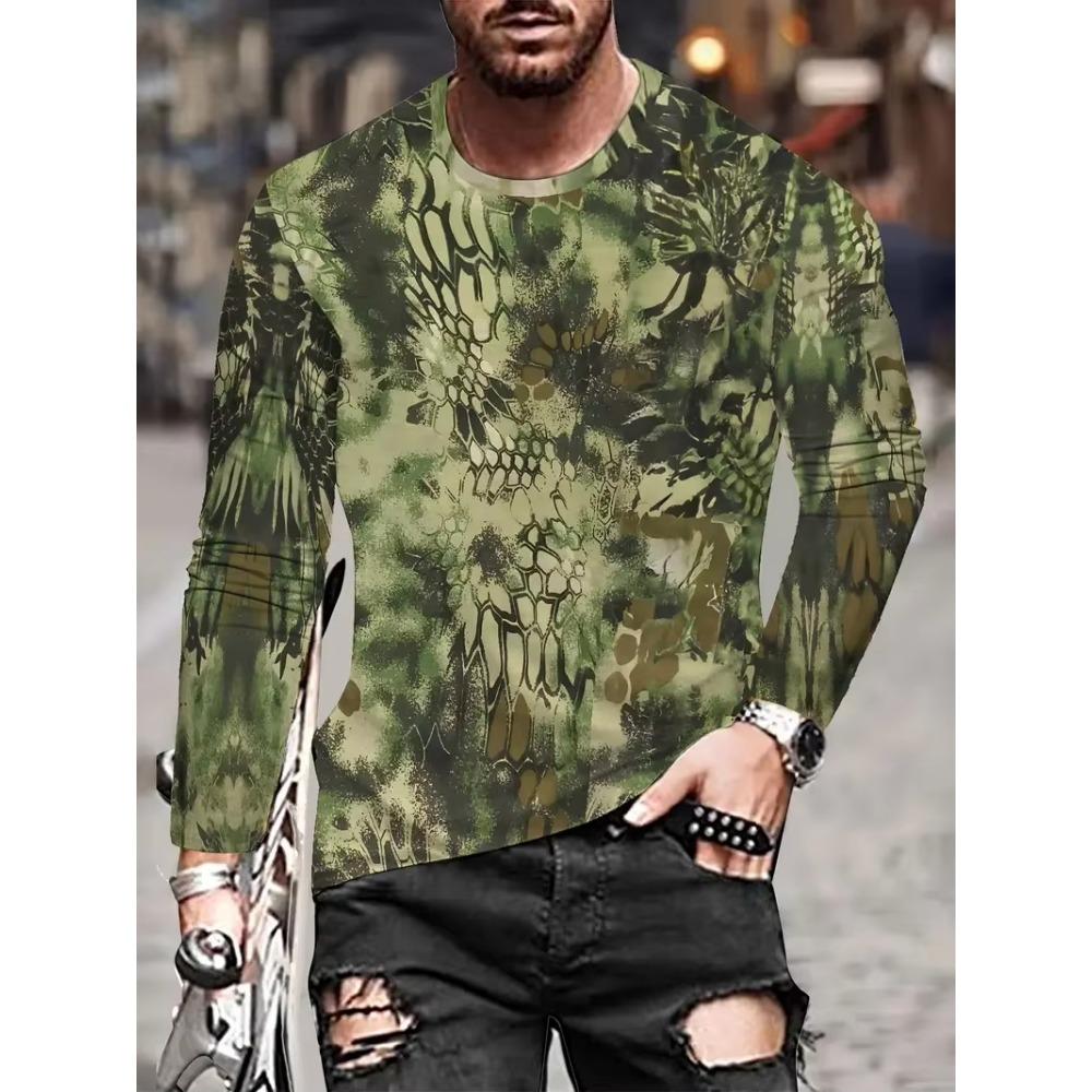Camiseta Masculina de Manga Longa Camuflagem Caça Estampa Gráfica 3D Camiseta Masculina Moda Tops Camisetas Top para Exterior Camo Roupas Femininas