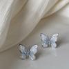 Gradual Change Blue Butterfly Artificial Crystal Stud Earrings Small Fresh Summer Versatile Earrings Sweet Light Luxury Temperament Earrings