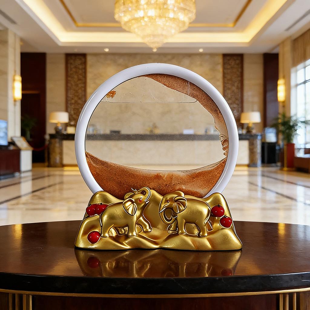 

3D Moving Sand Art Elephant Figurine, Dynamic Quicksand Hourglass, Feng Shui Lucky Elephant Decor, Round Glass Sandscape