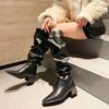 Fashion High Heels Women Pointed Toe Long Boots 2025 Winter New Pleated Comfort Shoes Elegant Fashion Pumps Classical Knee Boots Mujer