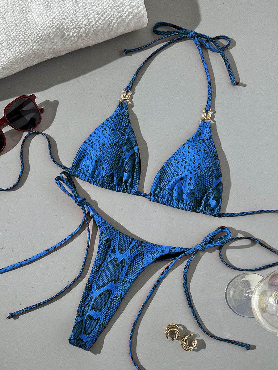 Европейский и американский купальник бикини халтер на шнуровке со змеиным принтом - Коллекция 2025 Medium