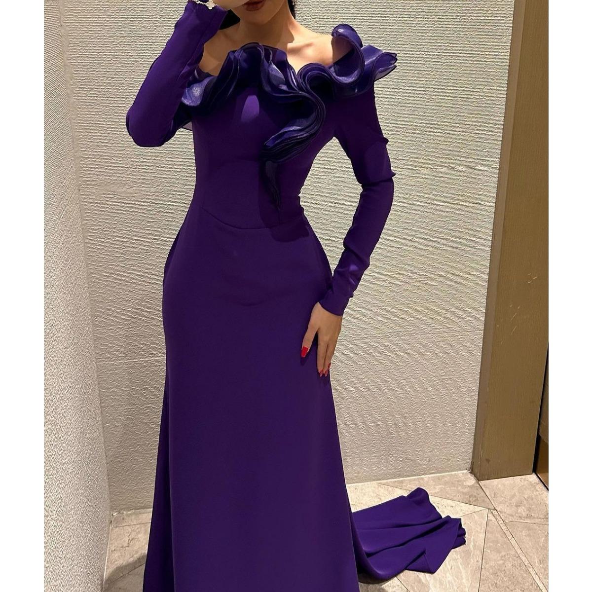 Fall Winter New Women s Sexy Lace Trailing Prom Evening Gown Crossbody Party Dress S фиолетовый