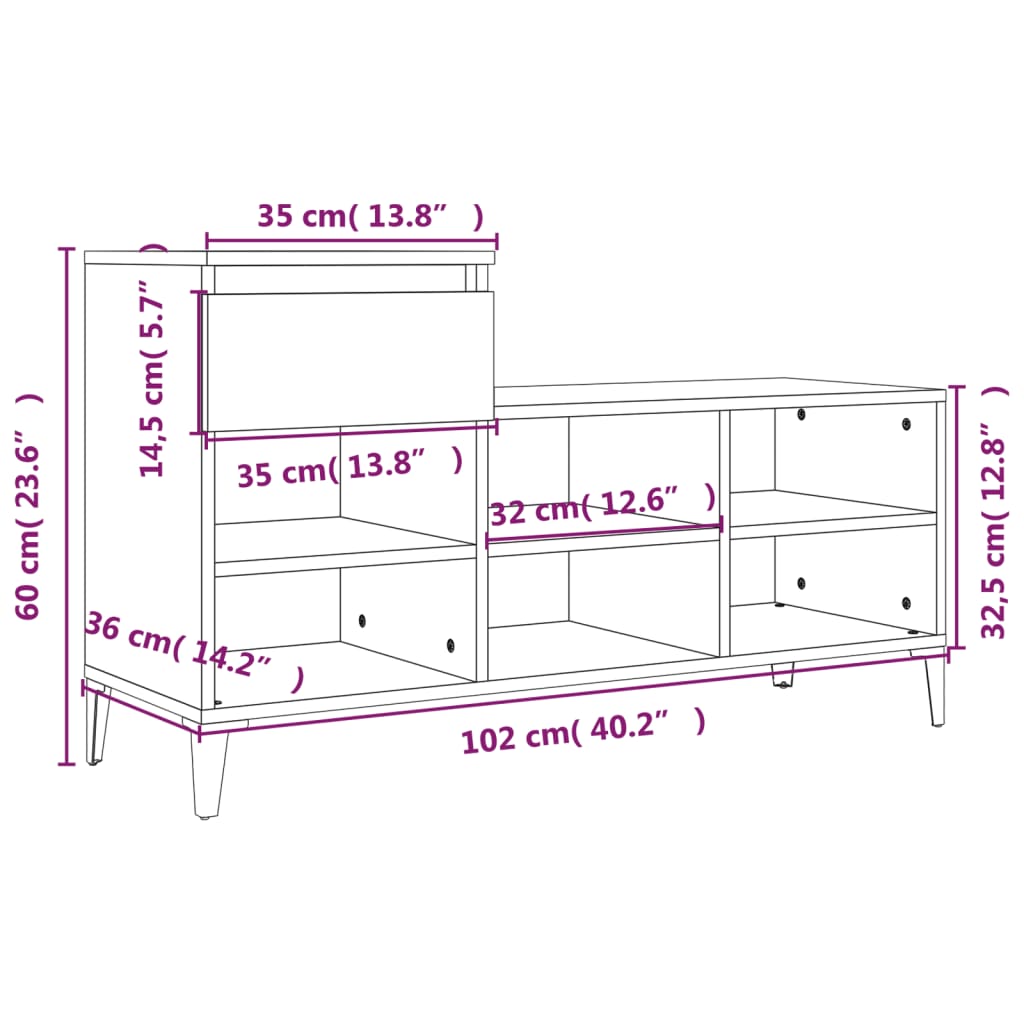 Shoe Rack White 102 x 36 x 60 cm Engineered Wood