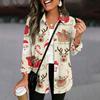 Women's Christmas Print Button Cardigan Long Sleeve Loose Fit Casual Shirt Top