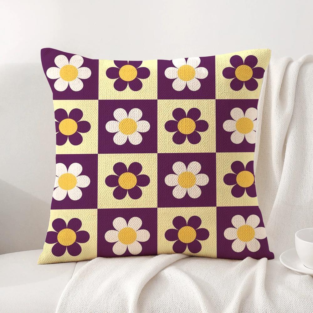 Sweet Geometrical Florals Cushion Cover Natural Linen Organic Fabric DoubleSided Printing Sofa Home Decor Gift Pillow Cover