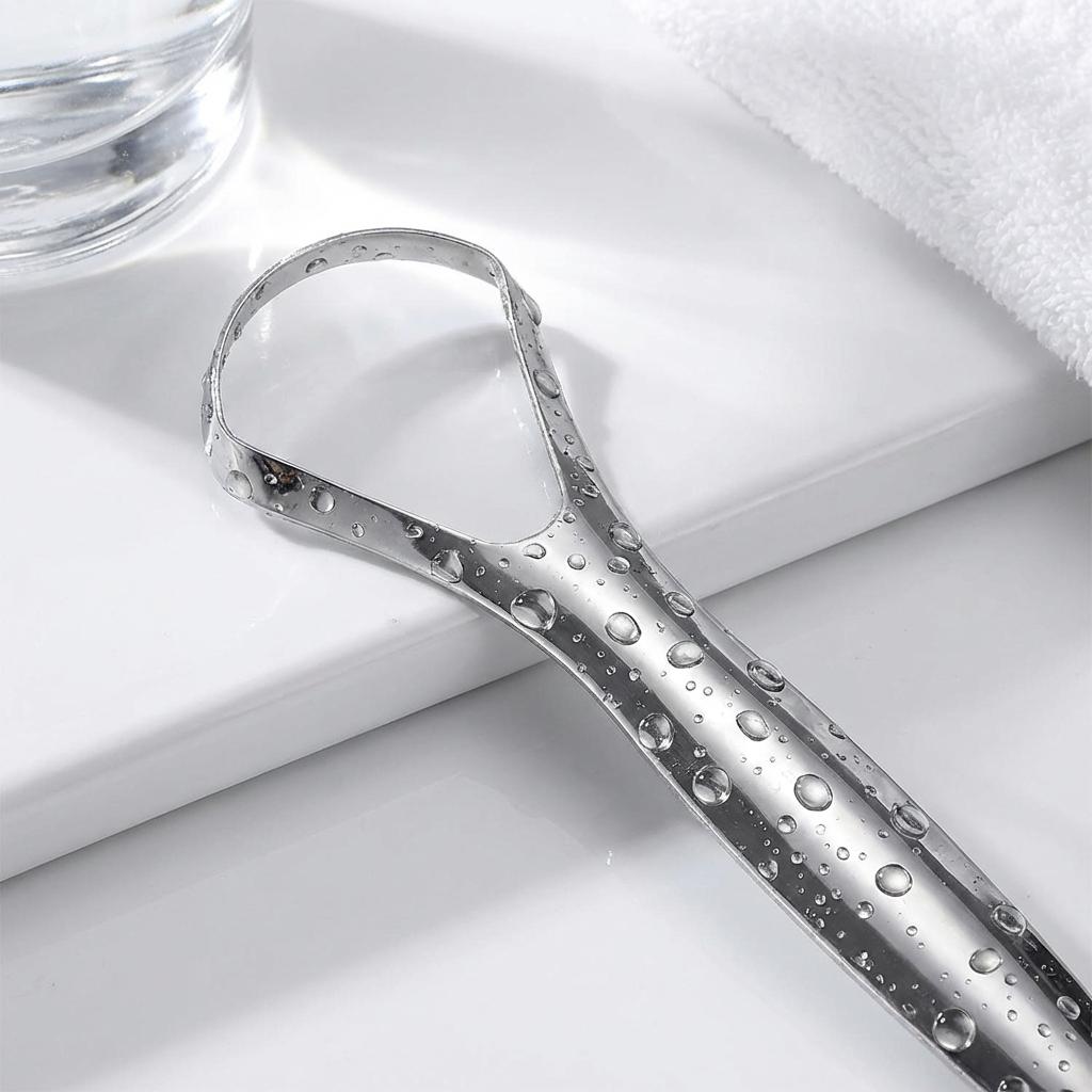 Stainless Steel Tongue Scraper, Portable Oral Care Tool, Removes Coating & Bad Breath, Easy to Clean