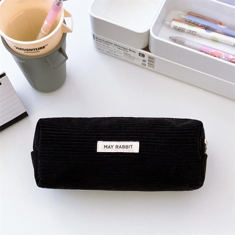 Solid Color Corduroy Pencil Case Student Art Minimalist Stationery Pouch Zipper Coin Purse Women Makeup Bag Travel Organizer