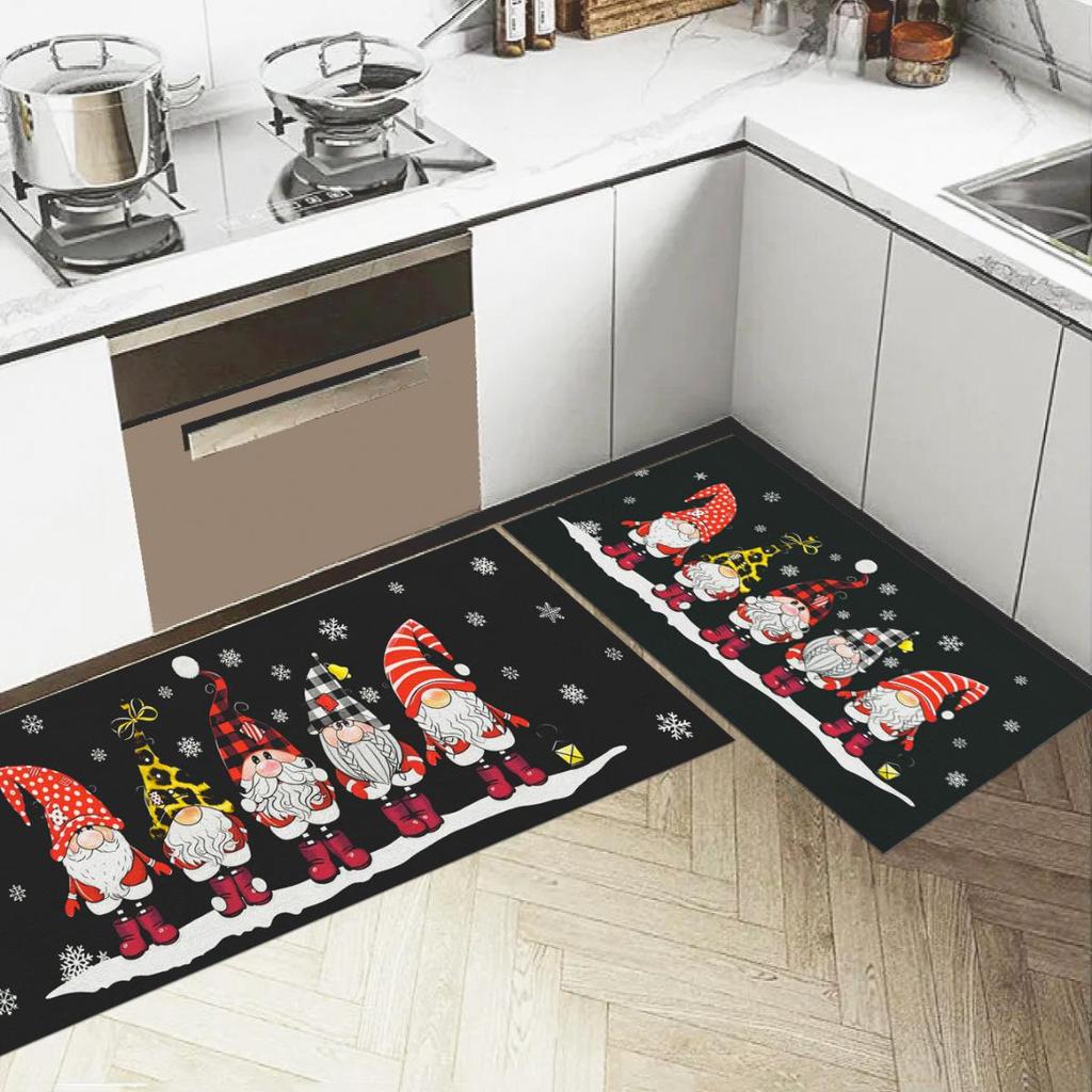 New Christmas Linen Kitchen Mat Set: Absorbent, Stain-Resistant, Decorative Long Strip Rugs.