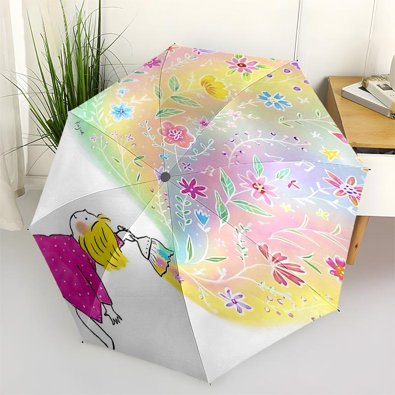 Floral Fantasy Automatic Opening/Closing Umbrella:Portable 3 Fold Design with 8 Bone Iron Frame Perfect for Fans,Travelers,and Daily Us