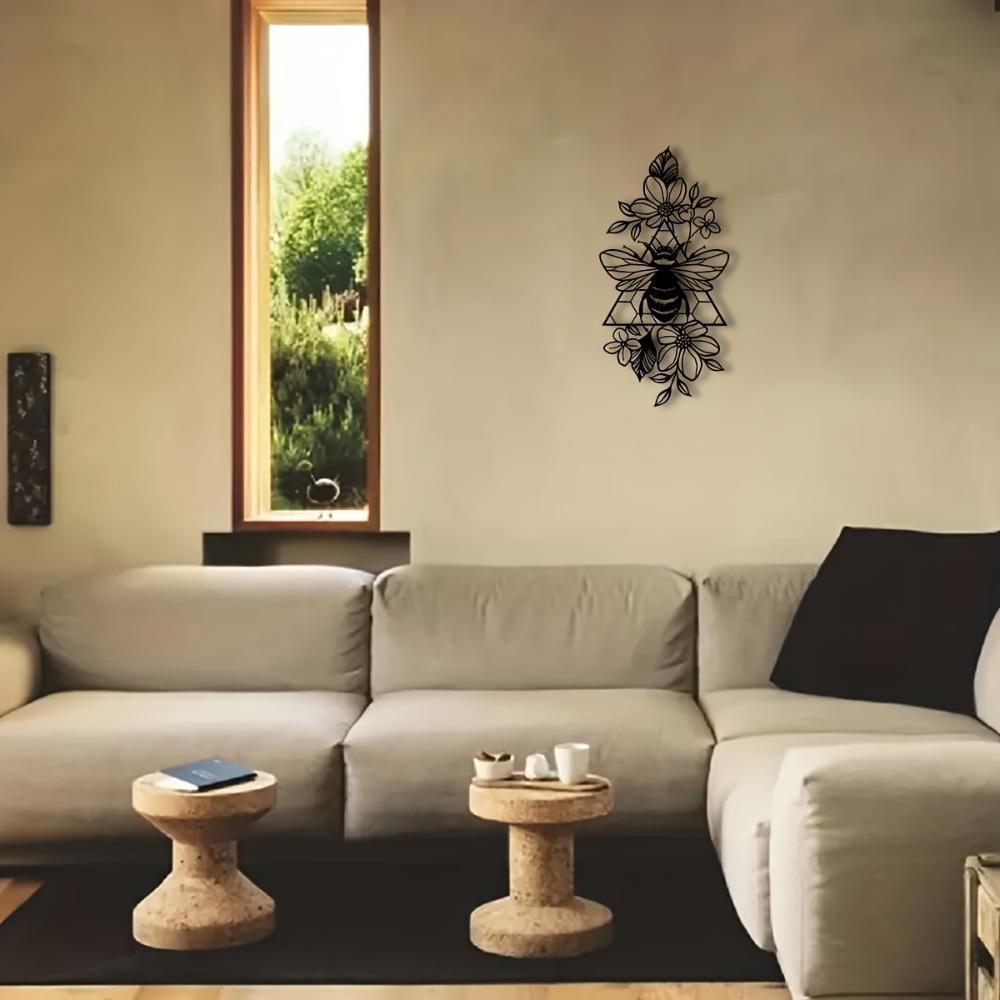 Black Iron Bee Floral Metal Wall Art Decor for Living Room Bedroom Home Gift