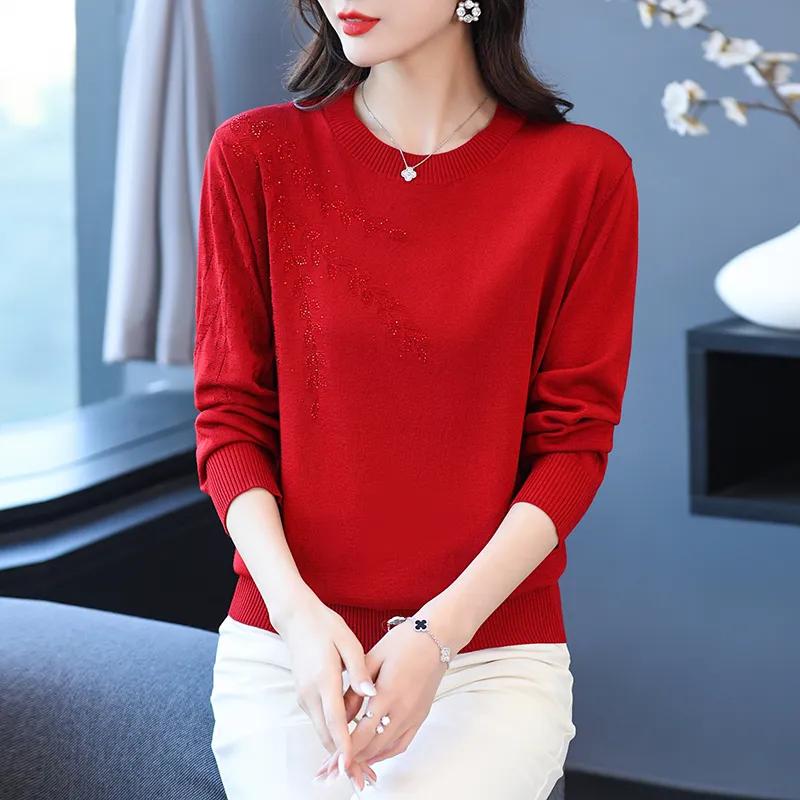 

Осень Зима Среднего и Пожилого Возраста Женский Вязаный Свитер Свободный Приталенный С Круглым Вырезом Свитер Базовый Свитер S