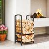 Firewood Rack, Firewood Shelf, 2 Tiers, Fireplace Tool Set, up to 100 kg, Steel, Black, 40 x 30 x 74.5 cm
