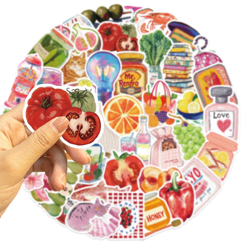 10/30/50pcs Vintage Mediterranean Tomato Graffiti Stickers Retro Aesthetics Decals DIY Laptop Journal Watercolor Cartoon Sticker