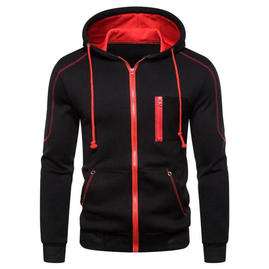 Contrast Colors Hoodie Coat Cardigan Thick Casual Long Sleeve Zipper Men Coat for Daily Wear