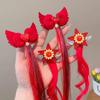 Girls' Day Out Festival Red Bow Wig Clip - Shiny Silk Braided Curly Hair Accessory