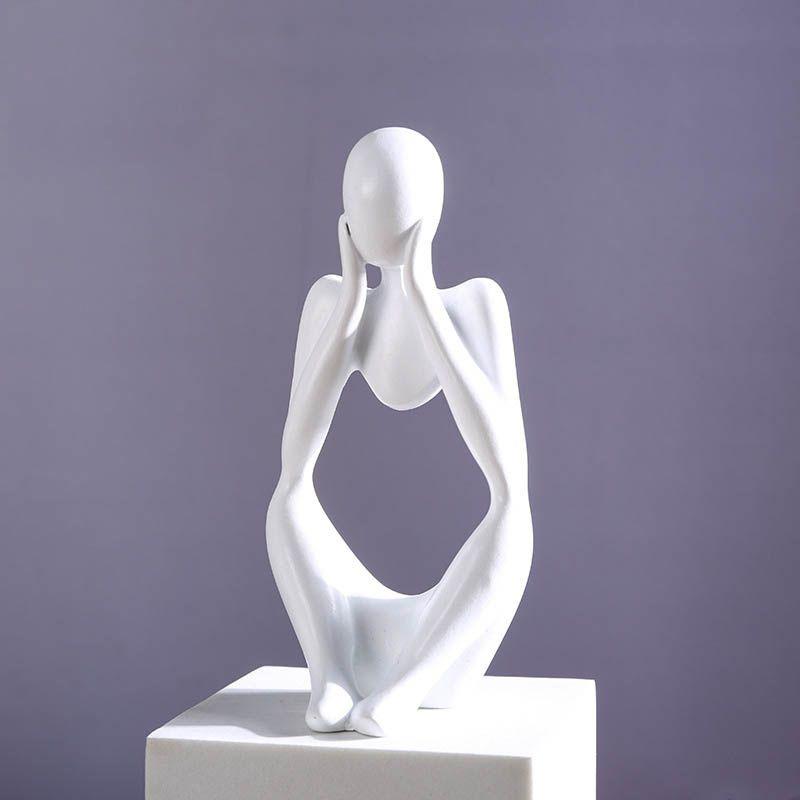 Black Resin Thinker Statue Artistic Home Office Desktop Ornament Decoration