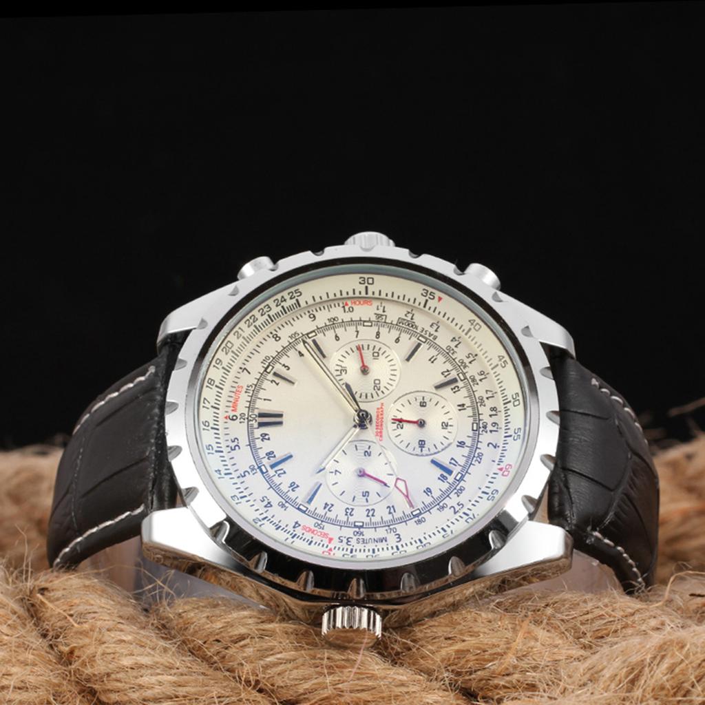 Men S Automatic Mechanical Watch with Leather Strap Fashion Wristwatch Calendar Date Display