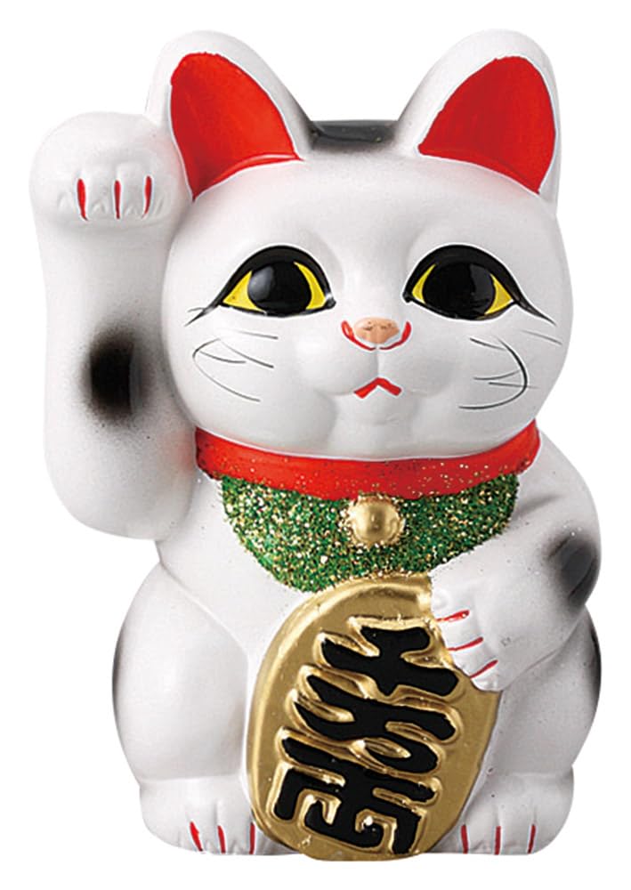 Ale-net Maneki-neko (Lucky Cat) 9.5 X 8.5 X 13cm (H) White Oval Cat, Size 4, Right Handed, Brings Money, Ceramic, Tokoname Ware, Made In Japan