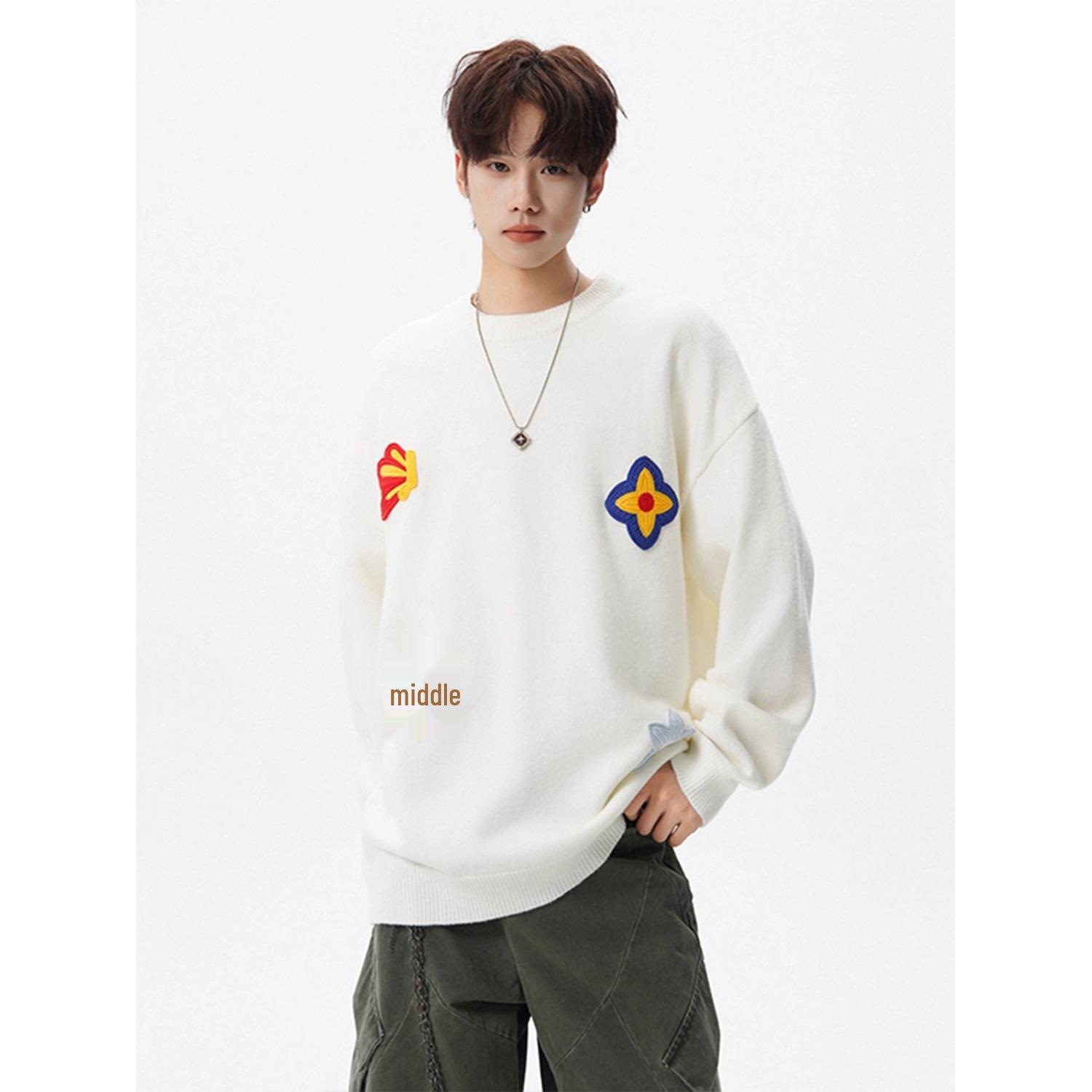 Men s Trendy Jacquard Knit Sweater - Warm, Loose, Round Neck, Autumn/Winter Style XL