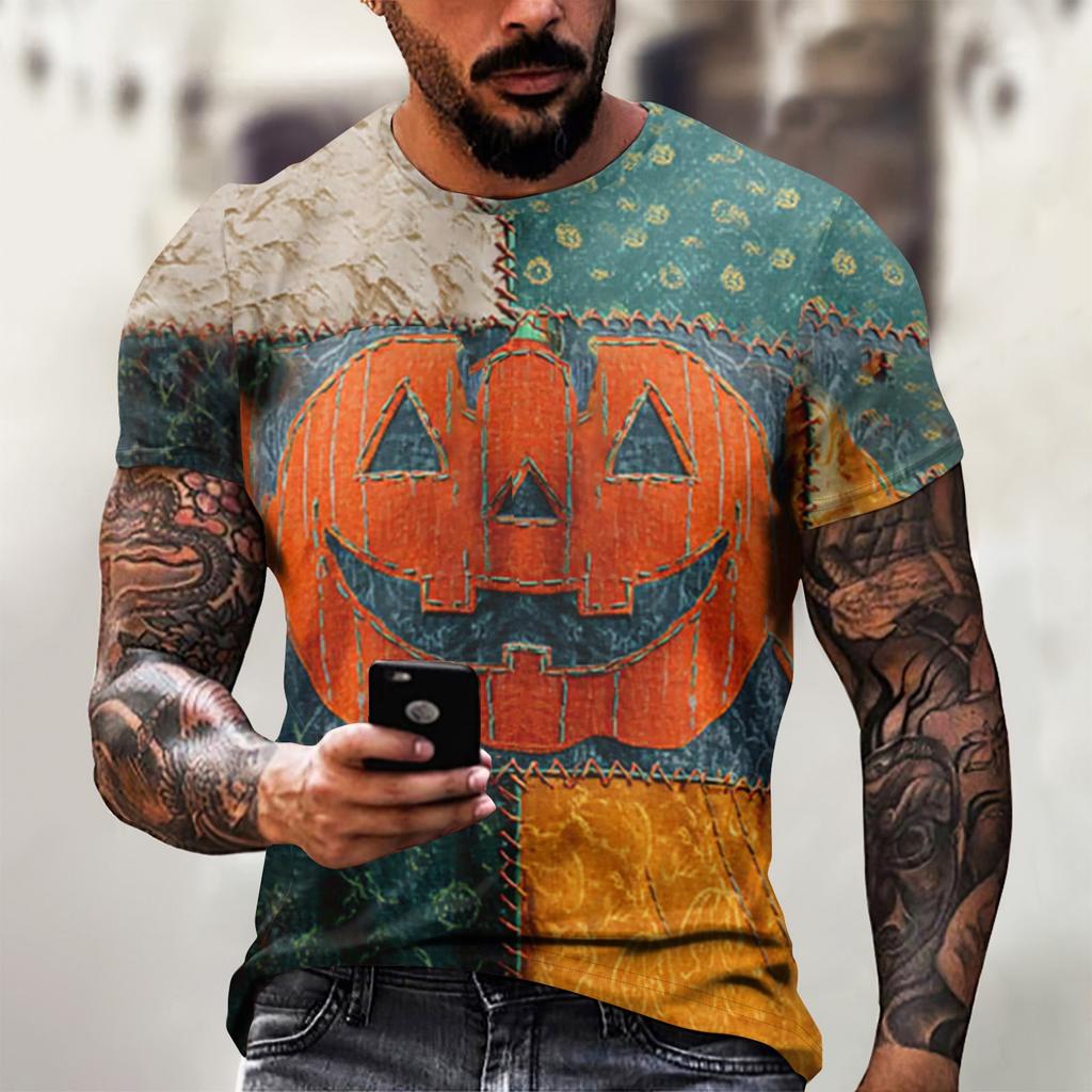 Halloweenské tričko Pánské ležérní triko s kulatým výstřihem Krev se vzorem Topy Horor Krvavé potištěné topy s krátkým rukávem